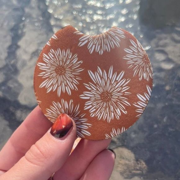 Boho Orange Floral Car Coaster Set | Floral Coaster Set | Boho Car Accessories - Picture 5 of 11